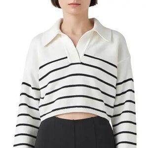 Boutique Brand Black and White Striped Collared Sweater